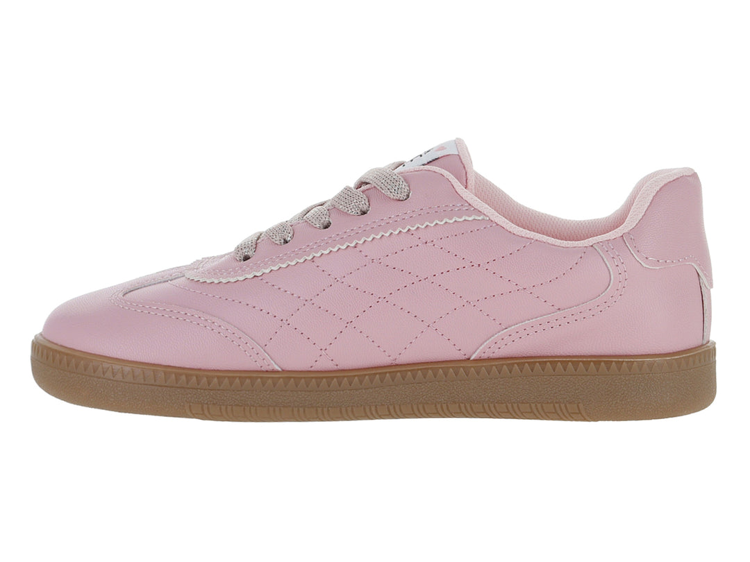 Tenis ATOK color rosa con suela café y diseño acolchado en el cuerpo.