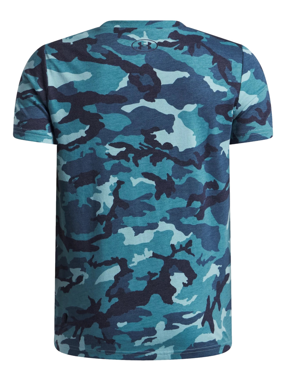 Camiseta deportiva Under Armour de manga corta con estampado de camuflaje en tonos azules.