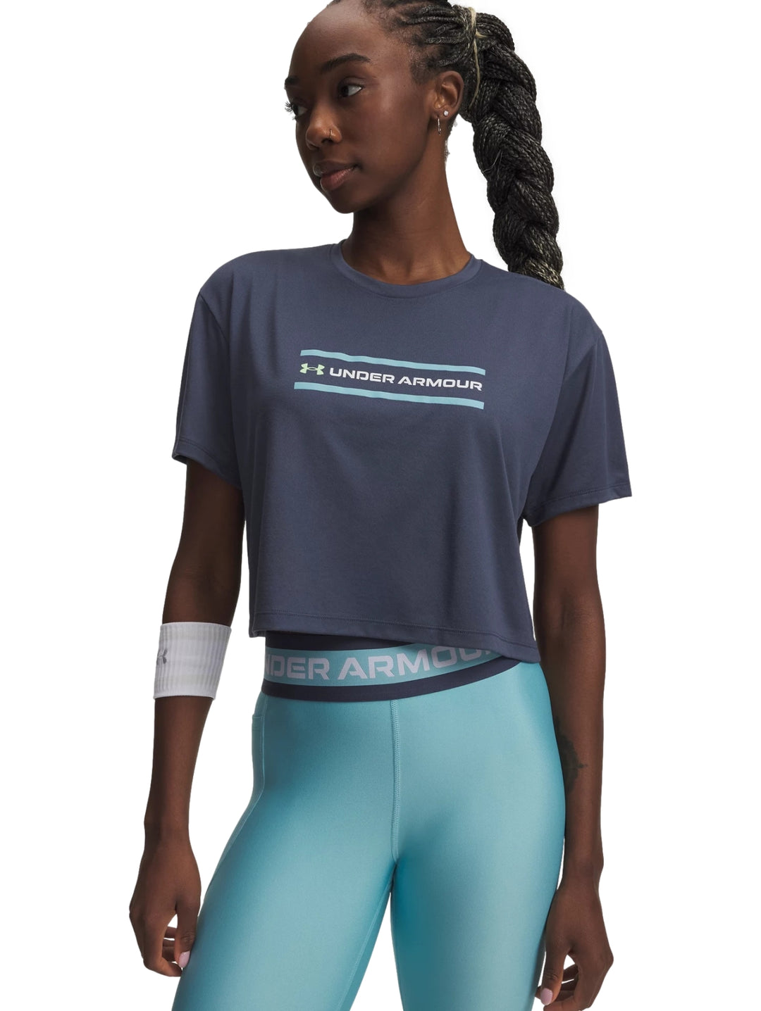 Playera Under Armour Tech Branded Crop Gris para Mujer