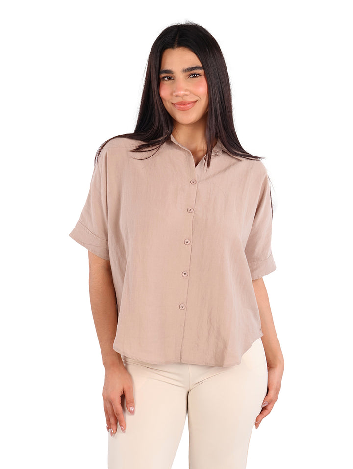 Camisa ATOK Manga Corta Color Khaki para Mujer