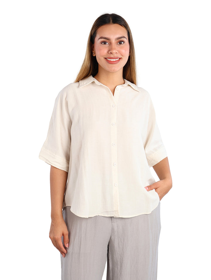 Camisa ATOK Manga Corta Color Lino para Mujer