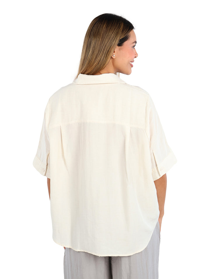 Camisa ATOK Manga Corta Color Lino para Mujer