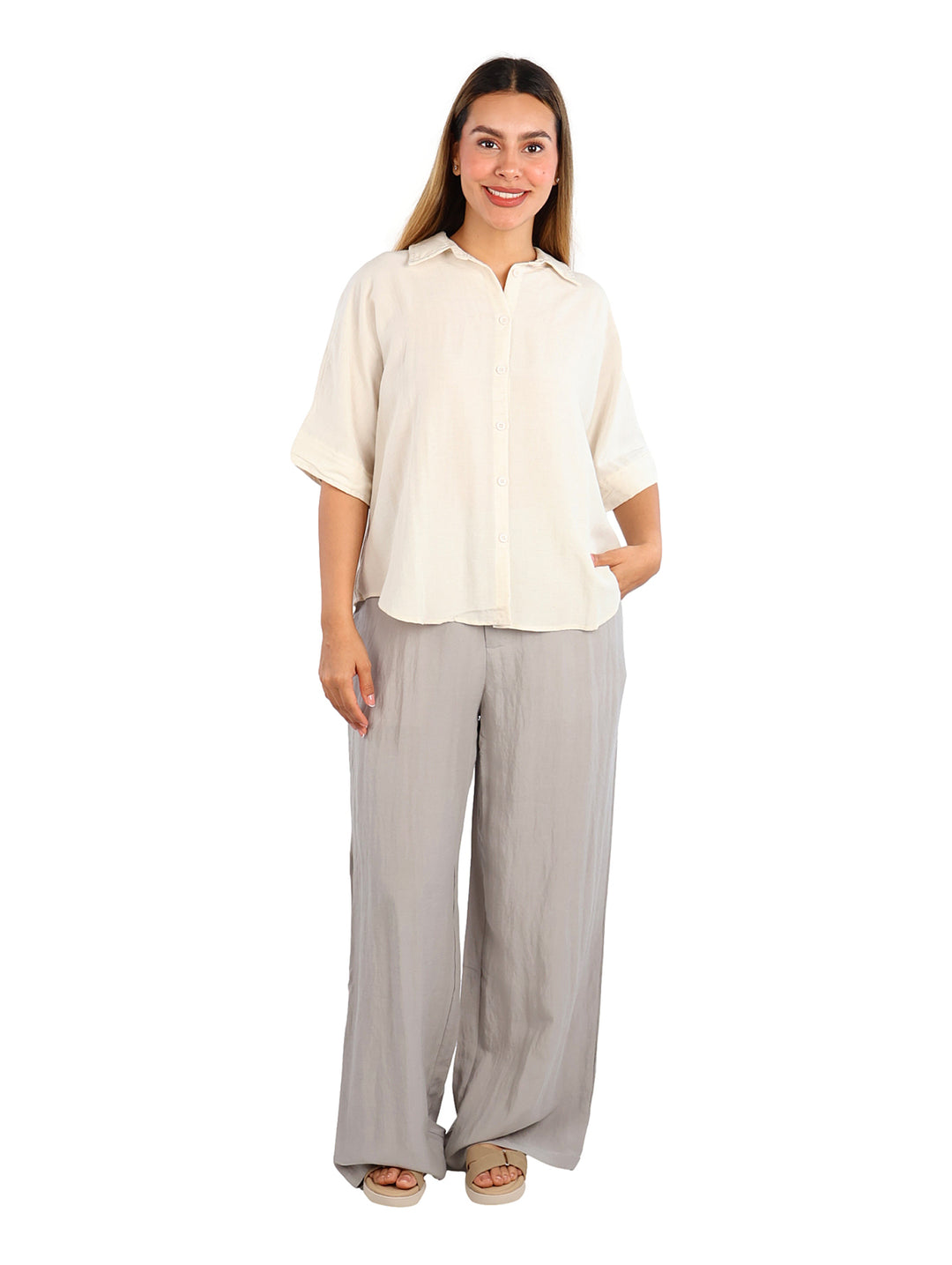 Camisa ATOK Manga Corta Color Lino para Mujer
