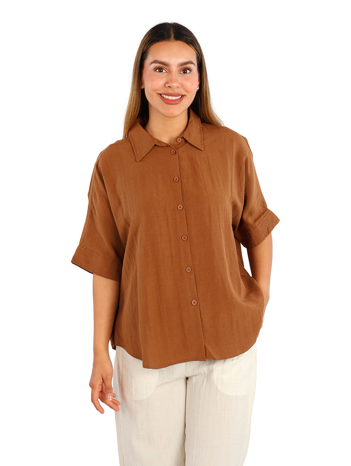 Camisa ATOK Manga Corta Color Coffee para Mujer