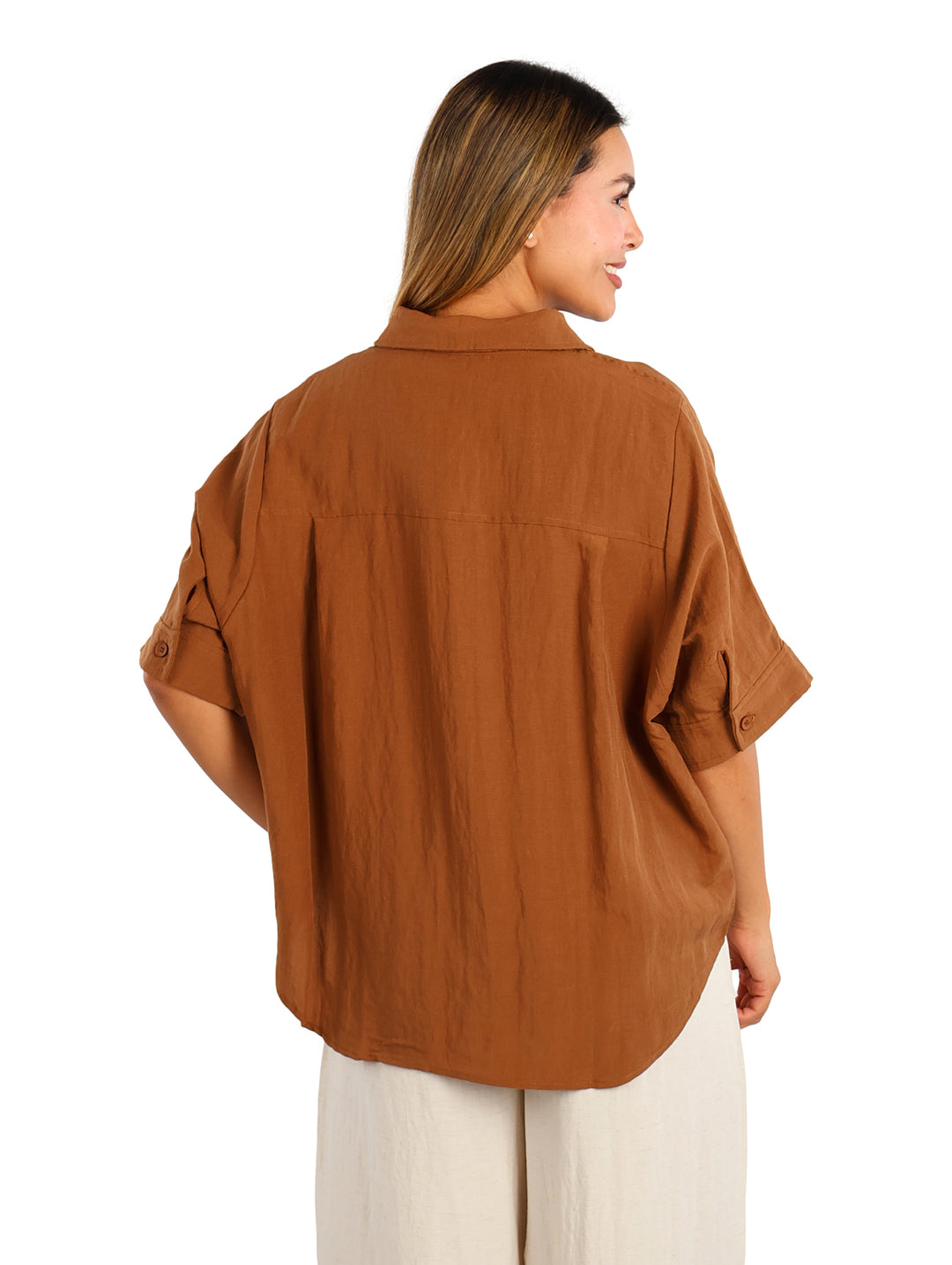 Camisa ATOK Manga Corta Color Coffee para Mujer