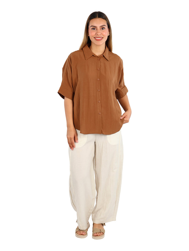 Camisa ATOK Manga Corta Color Coffee para Mujer
