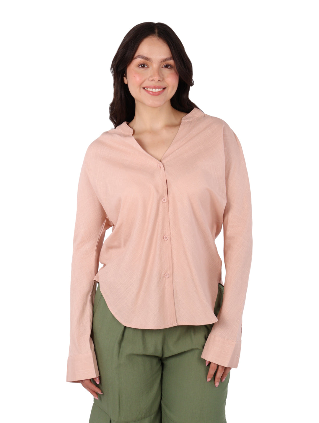 Camisa de Lino ATOK Color Rosa para Mujer