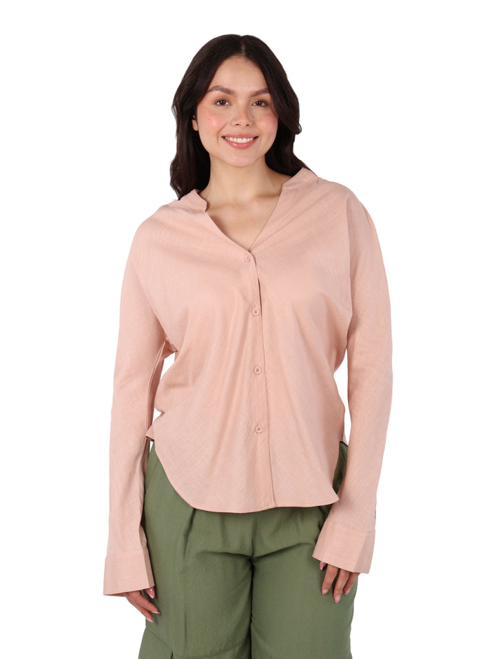 Camisa de Lino ATOK Color Rosa para Mujer