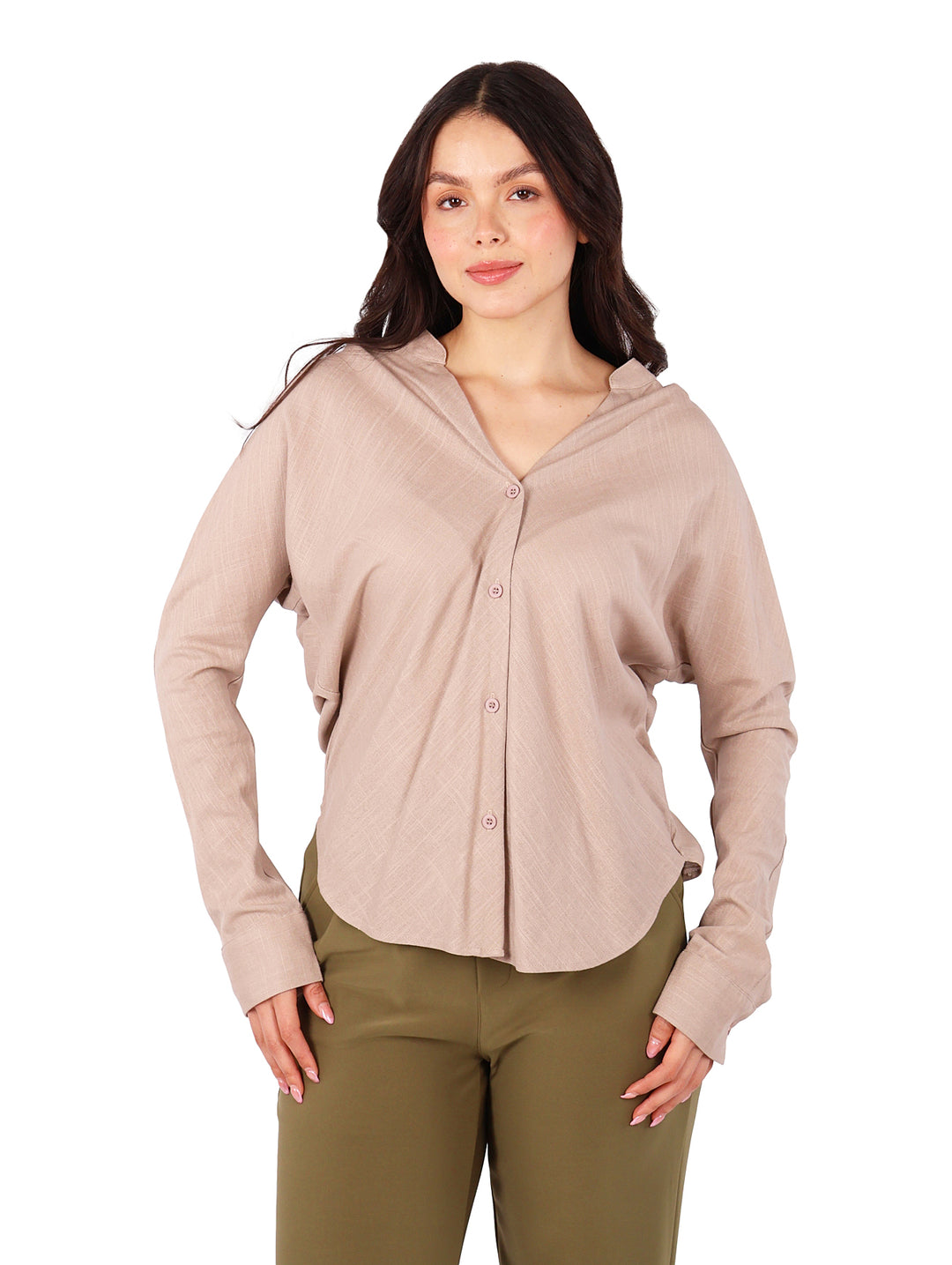 Camisa de Lino ATOK Color Khaki para Mujer