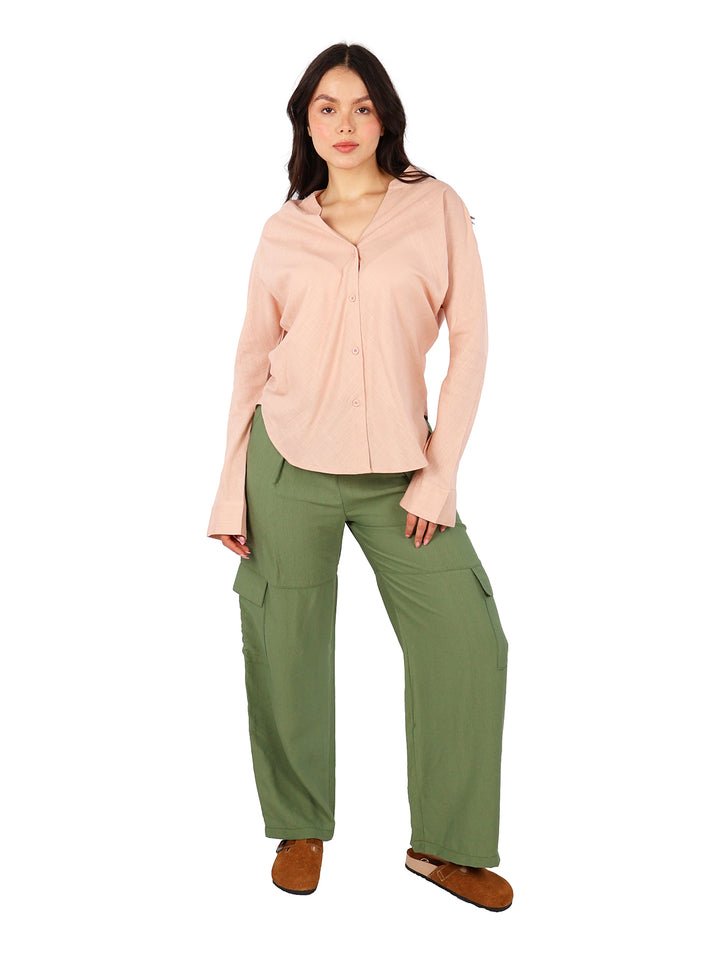 Pantalón Cargo de Lino Vanidad Verde para Mujer