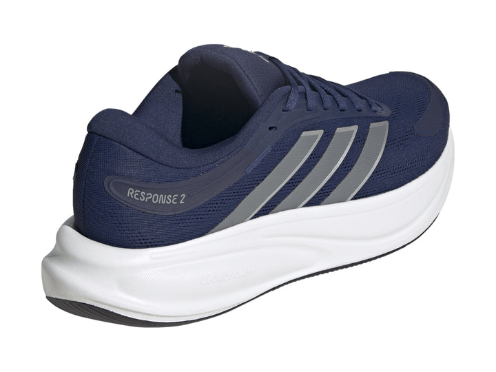 Tenis deportivos Adidas Response 2 en color azul marino con suela blanca y franjas grises laterales.