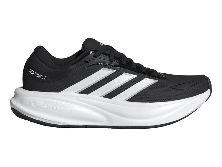 Tenis deportivos Adidas Response 2 en color negro con suela blanca y franjas laterales blancas.