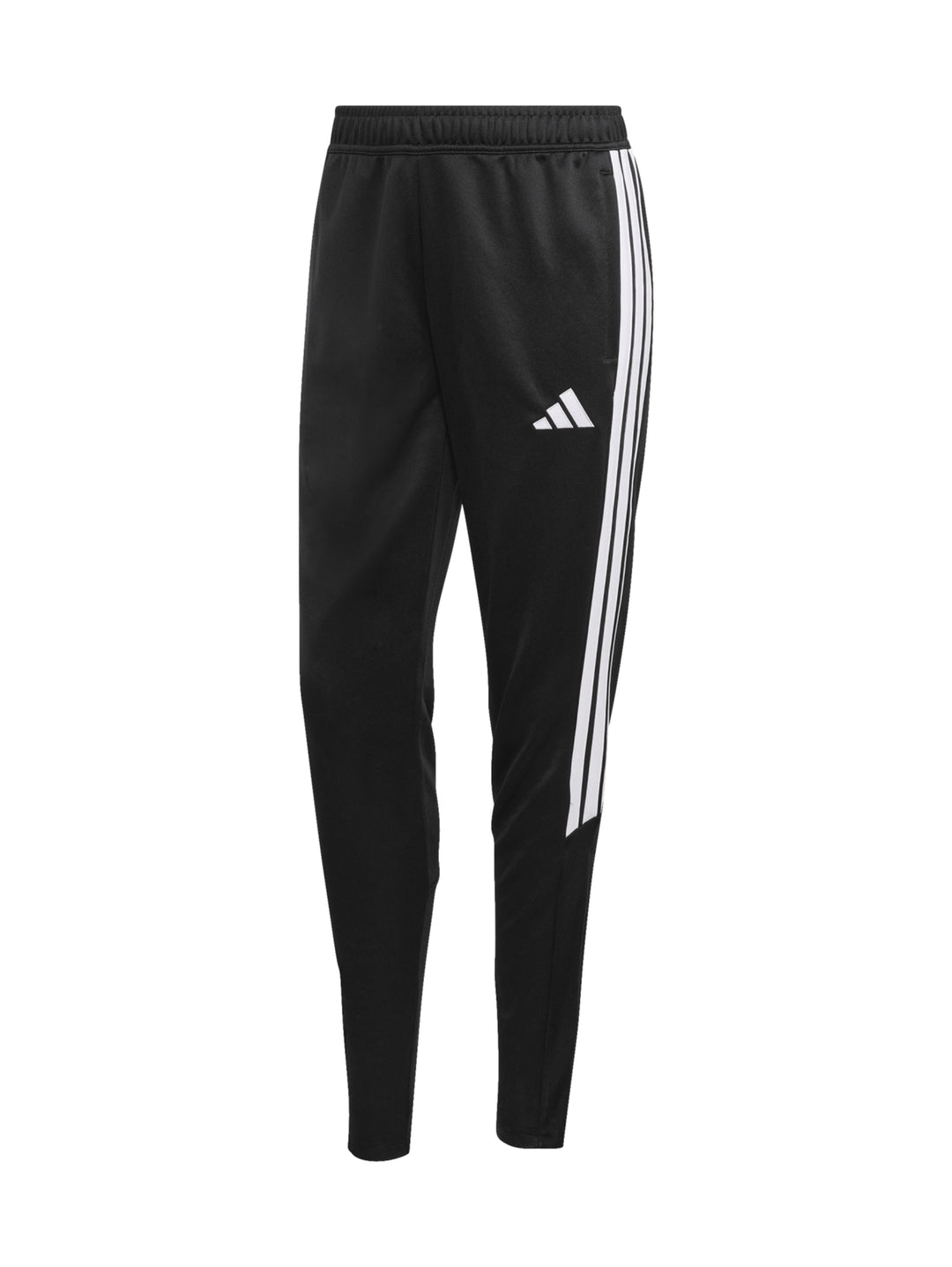 Pantalón deportivo Adidas color negro con rayas blancas laterales y logotipo en el muslo.