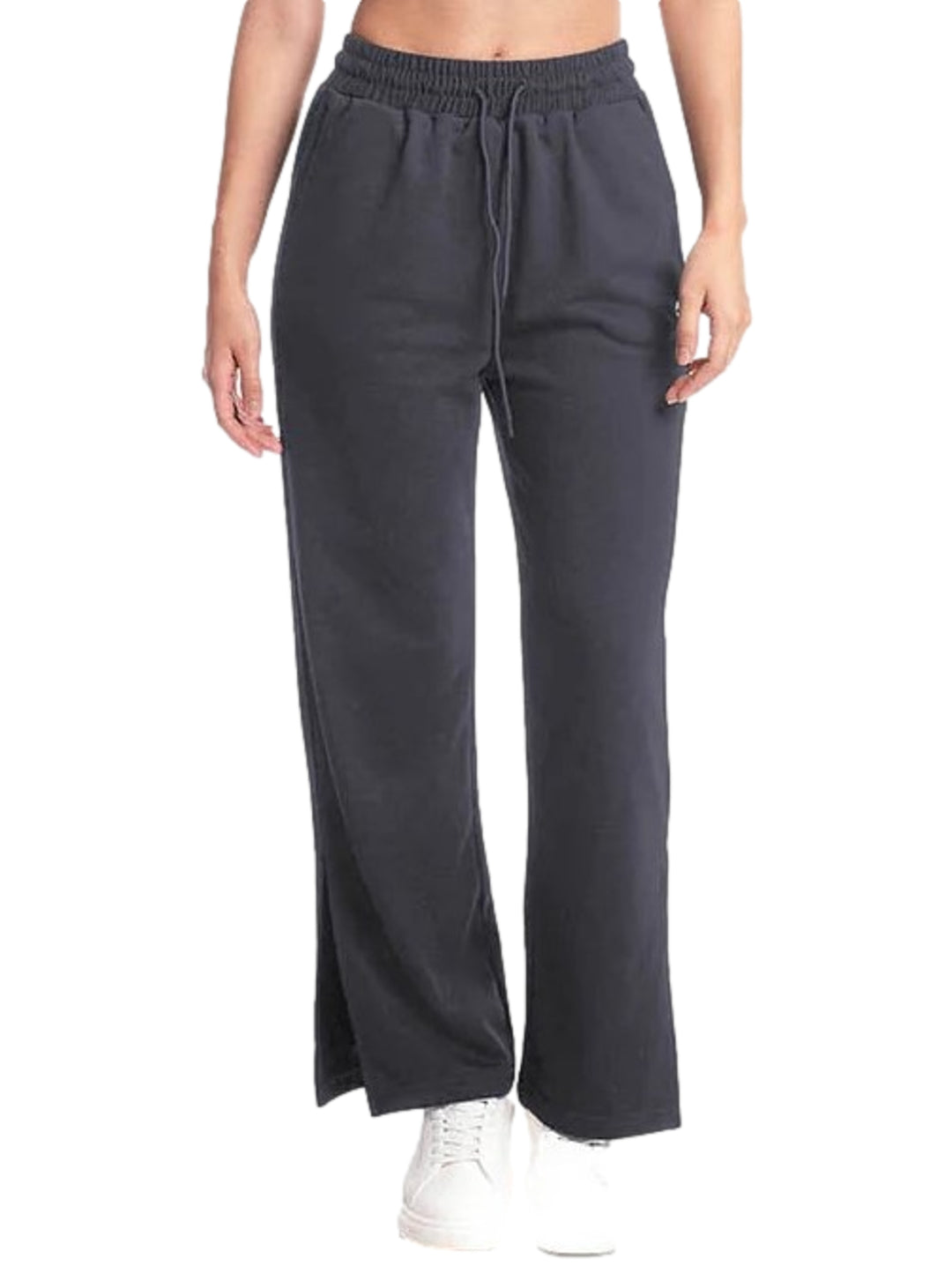 Pantalón deportivo Everlast color gris oscuro de pierna ancha y cintura elástica con cordón.