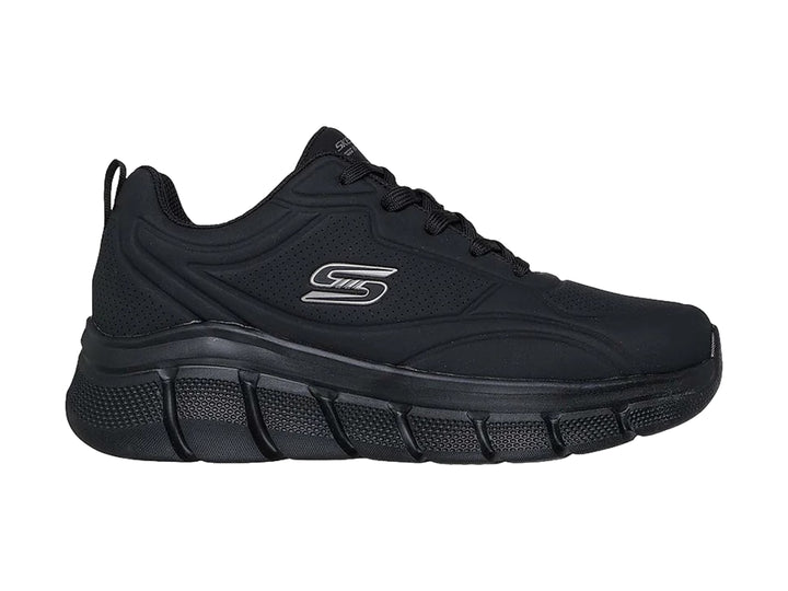 Tenis deportivos Skechers color negro total con suela robusta y agujetas