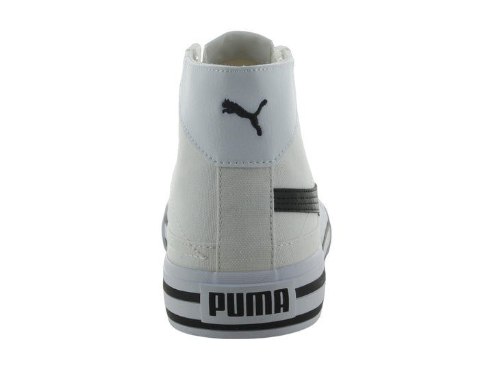 Tenis PUMA Court Classic Vulc Mid en color blanco con detalles y franja lateral en negro, corte medio.
