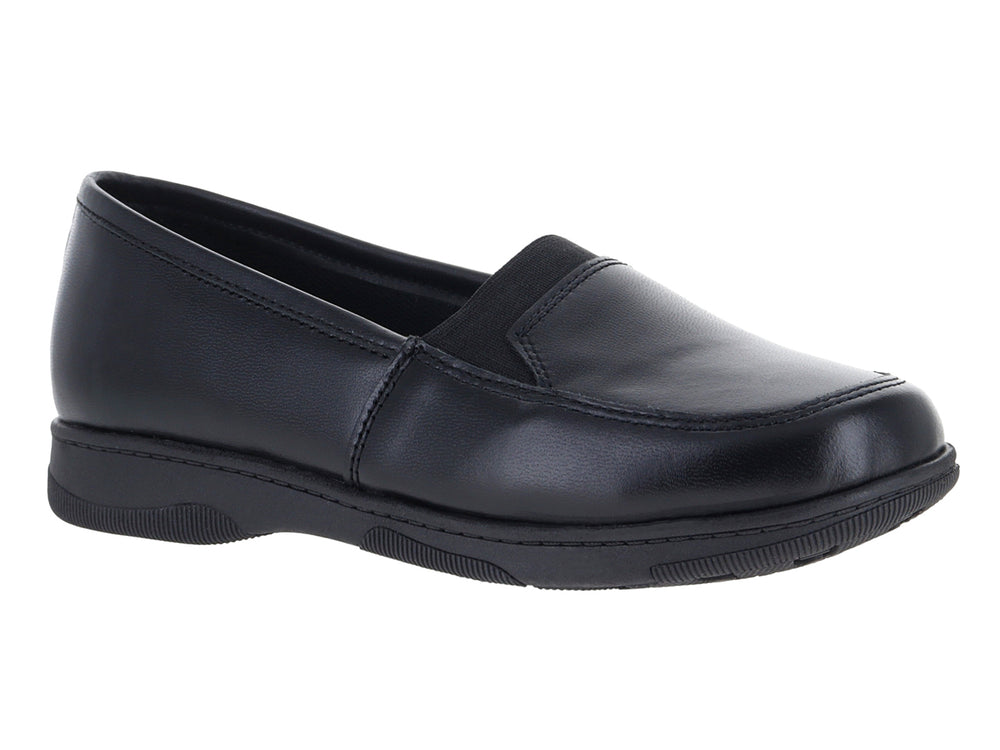 Zapato plano cerrado de color negro, estilo confort marca Dianais.