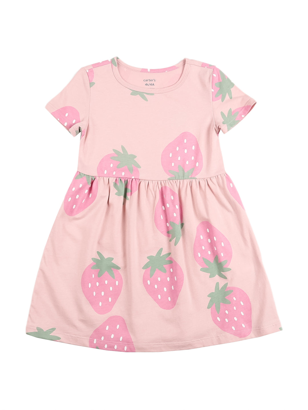Vestido lila de manga corta con estampado de fresas para niña.