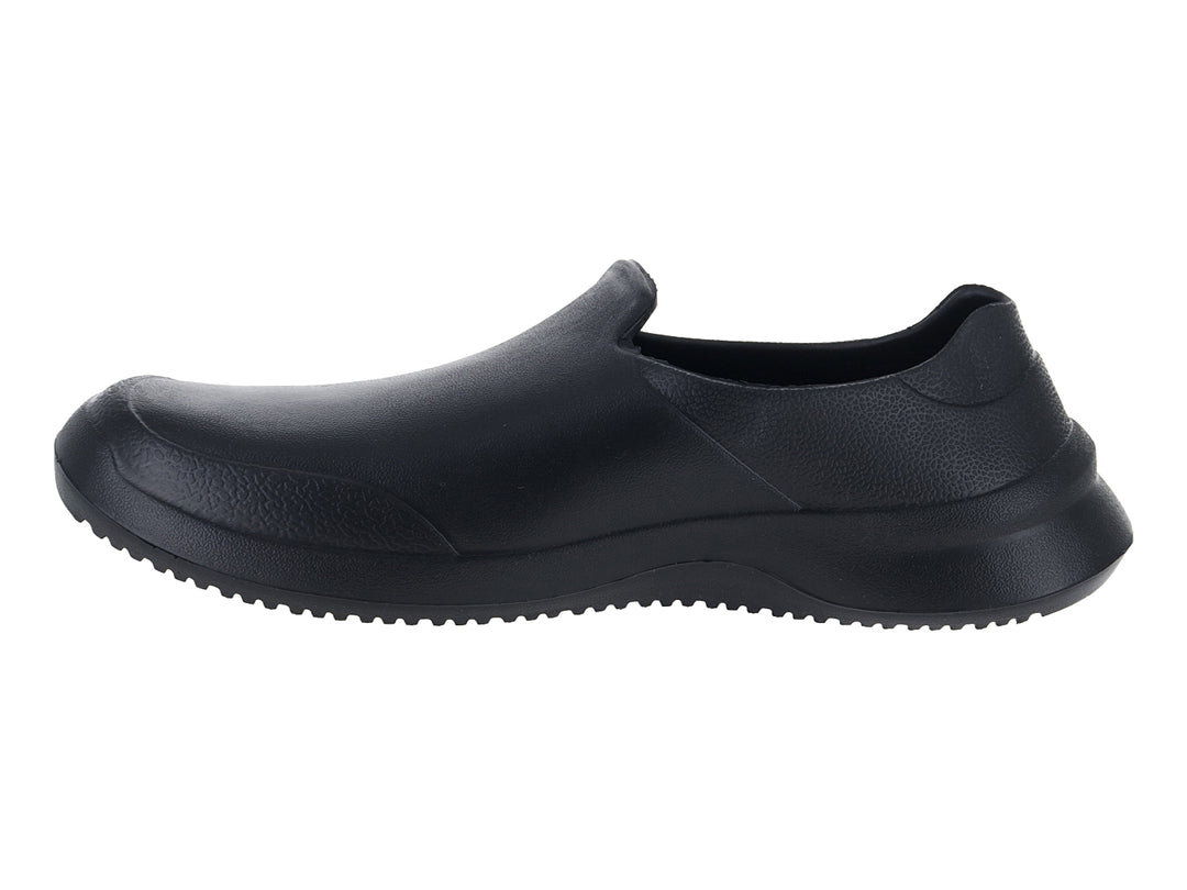 Zueco color negro de la marca EVACOL para mujer, vista lateral sobre fondo blanco.