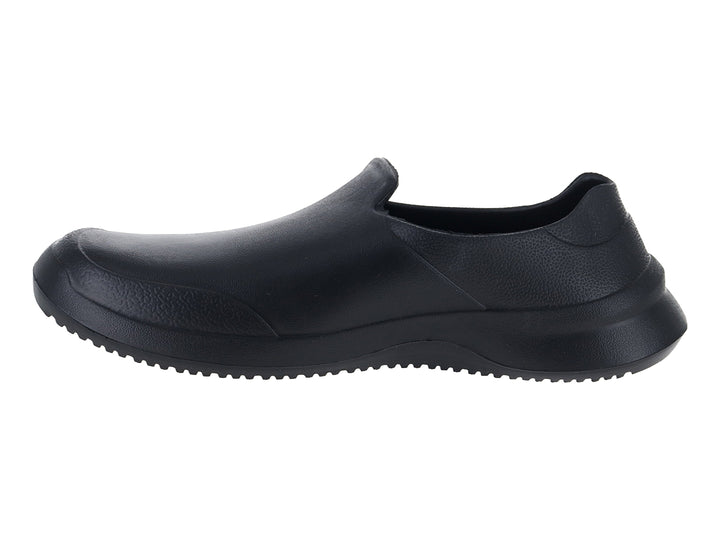 Zueco color negro de la marca EVACOL para mujer, vista lateral sobre fondo blanco.