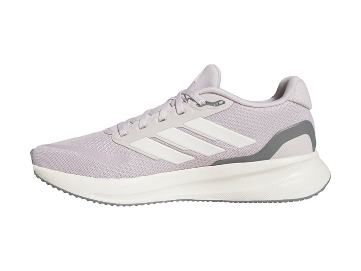 Tenis deportivos Adidas Runfalcon 5 en color morado claro con suela blanca y detalles en gris.
