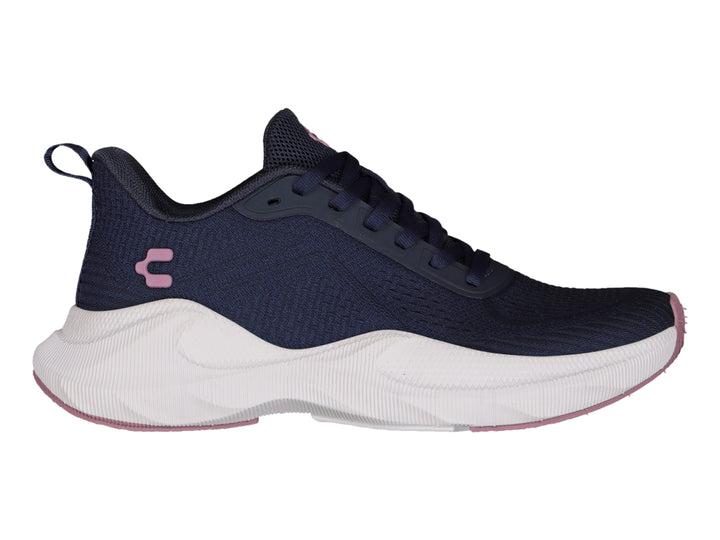 Tenis deportivos Charly color azul marino con suela blanca gruesa y detalles en rosa.