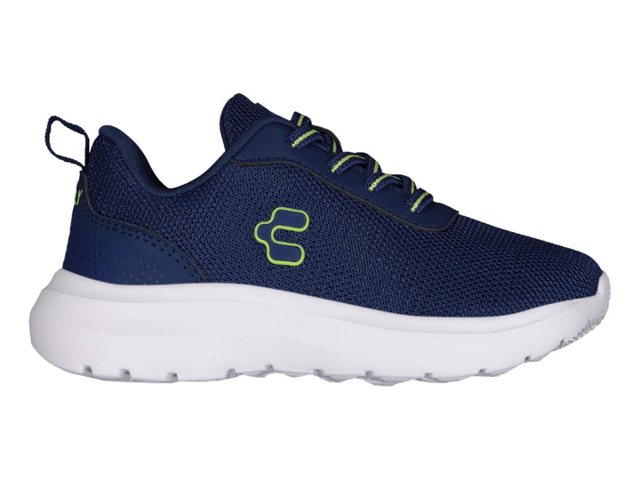 Tenis casuales Charly color azul marino con suela blanca y detalle en verde neón.