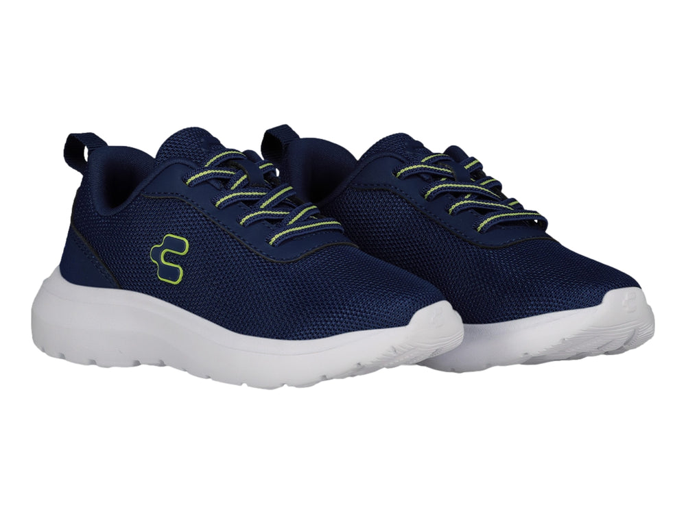 Tenis casuales Charly color azul marino con suela blanca y detalle en verde neón.