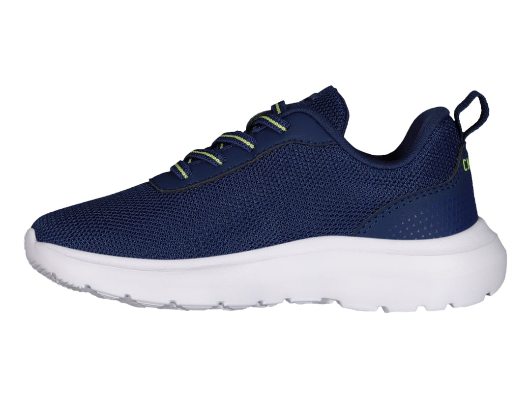 Tenis casuales Charly color azul marino con suela blanca y detalle en verde neón.