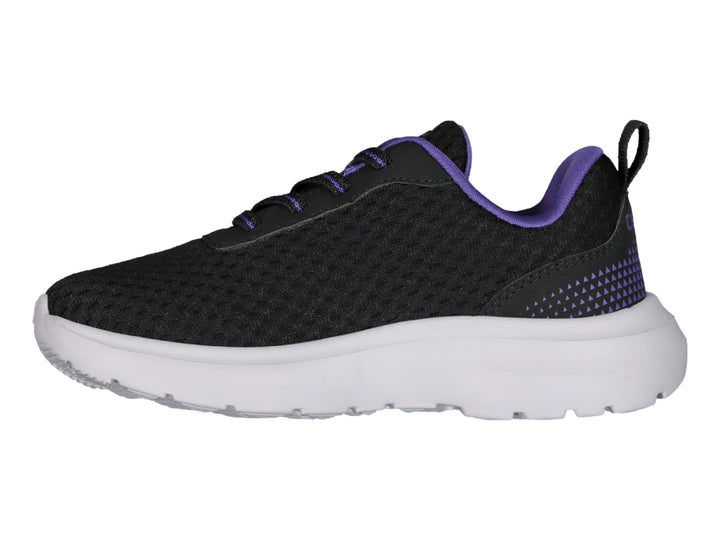 Tenis Charly Road Casual en color negro con detalles en morado y suela blanca.