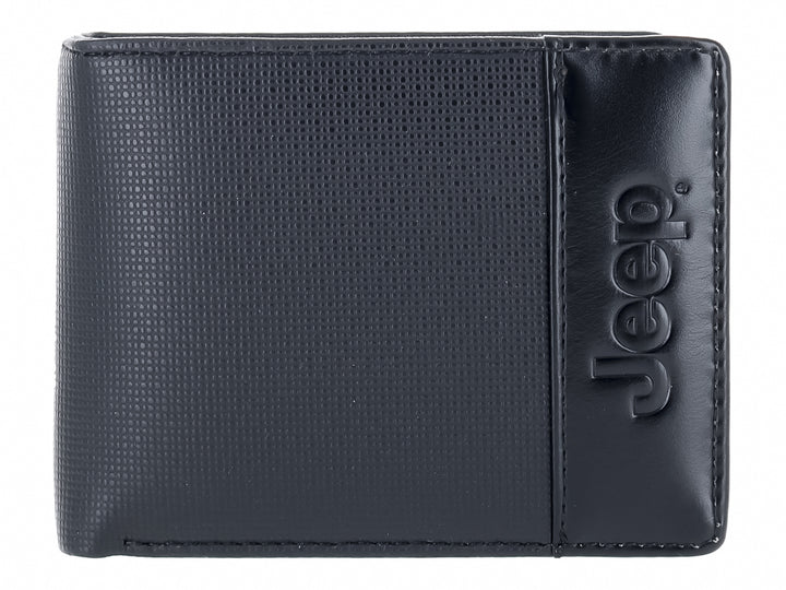 Cartera Jeep de color negro con textura granulada y logotipo en relieve.