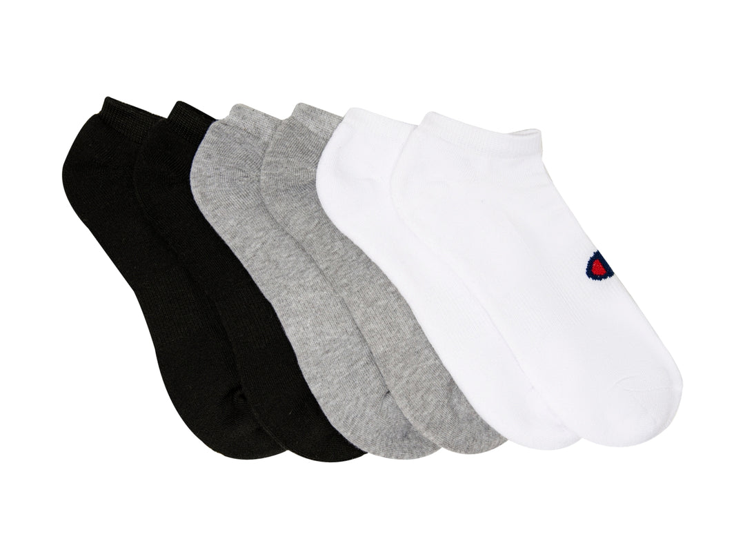 Paquete de 6 calcetines no show Champion en colores negro, gris y blanco.