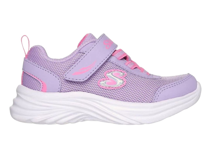 Tenis deportivos para niña en color morado con detalles en rosa y suela blanca.