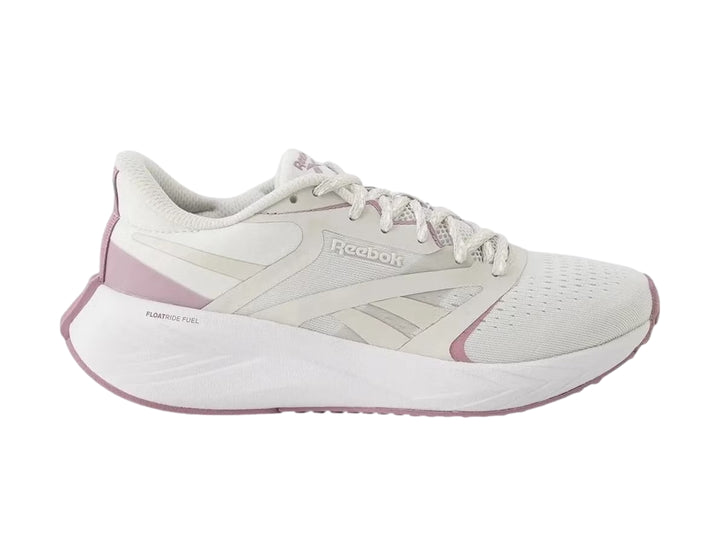 Tenis deportivos Reebok Energen Tech Plus 2 en color blanco con detalles en rosa y suela blanca.