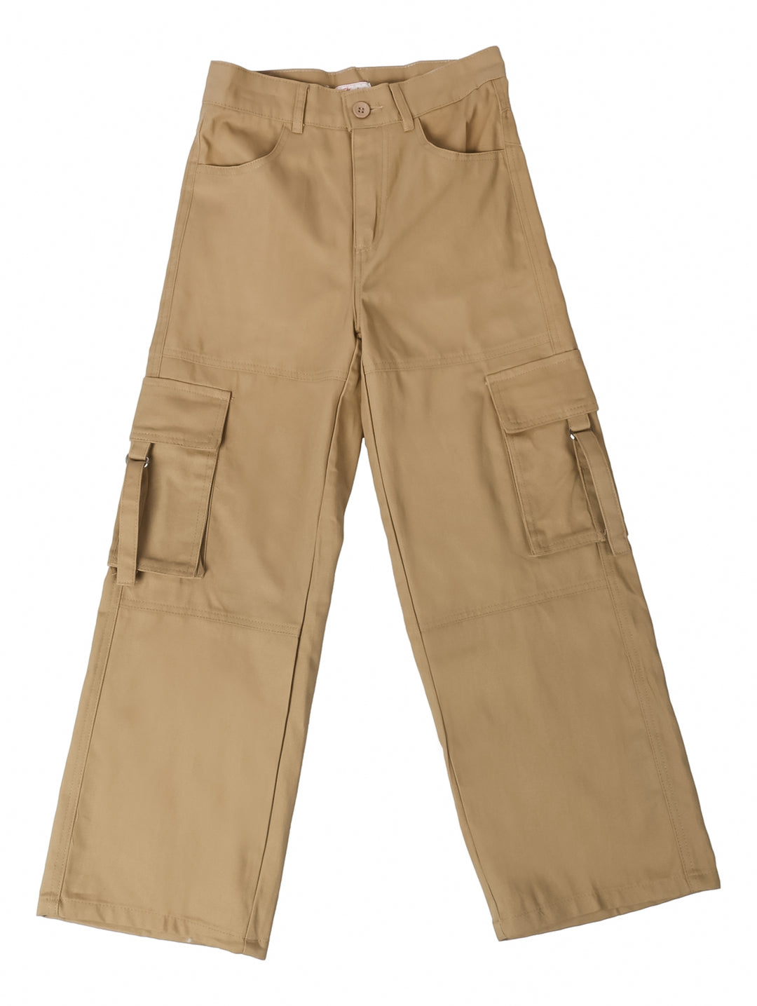 Pantalón recto cargo color kaki para niña con bolsillos laterales.