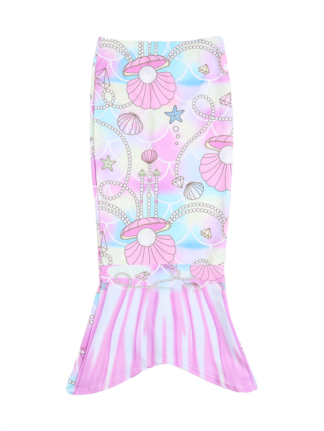 Traje de baño de 3 piezas para niña con diseño de sirena en colores rosa, azul y morado.