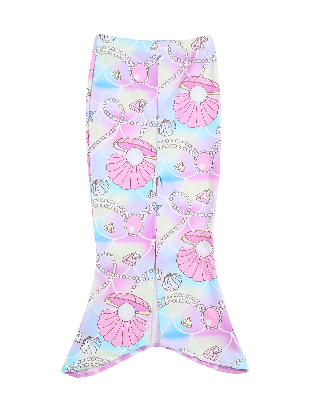 Traje de baño de 3 piezas para niña con diseño de sirena en colores rosa, azul y morado.