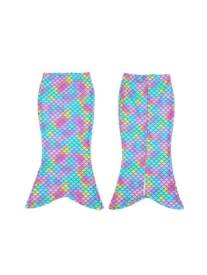 Traje de baño de dos piezas para niña con estampado de escamas de sirena en colores multicolor.