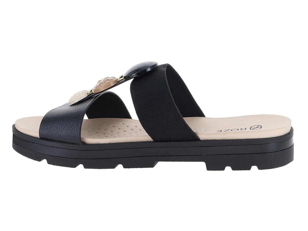Sandalias negras de plataforma con suela dentada y plantillas beige.