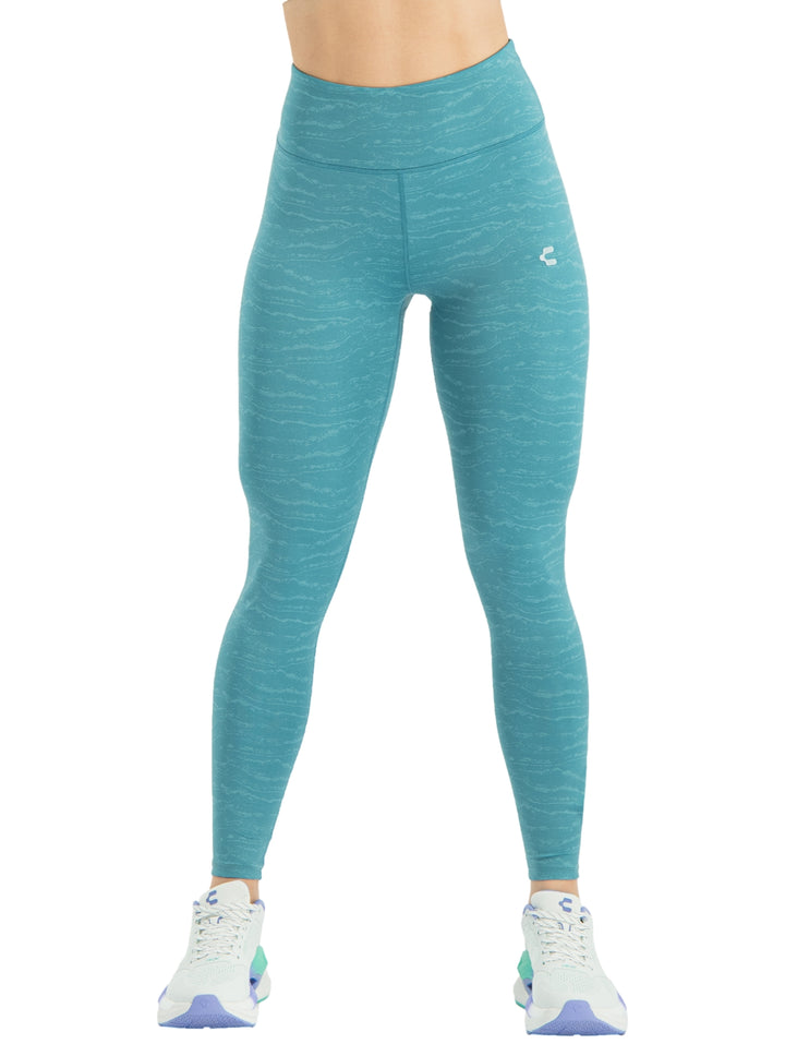 Leggings deportivos color turquesa de cintura alta con textura sutil, marca Charly.