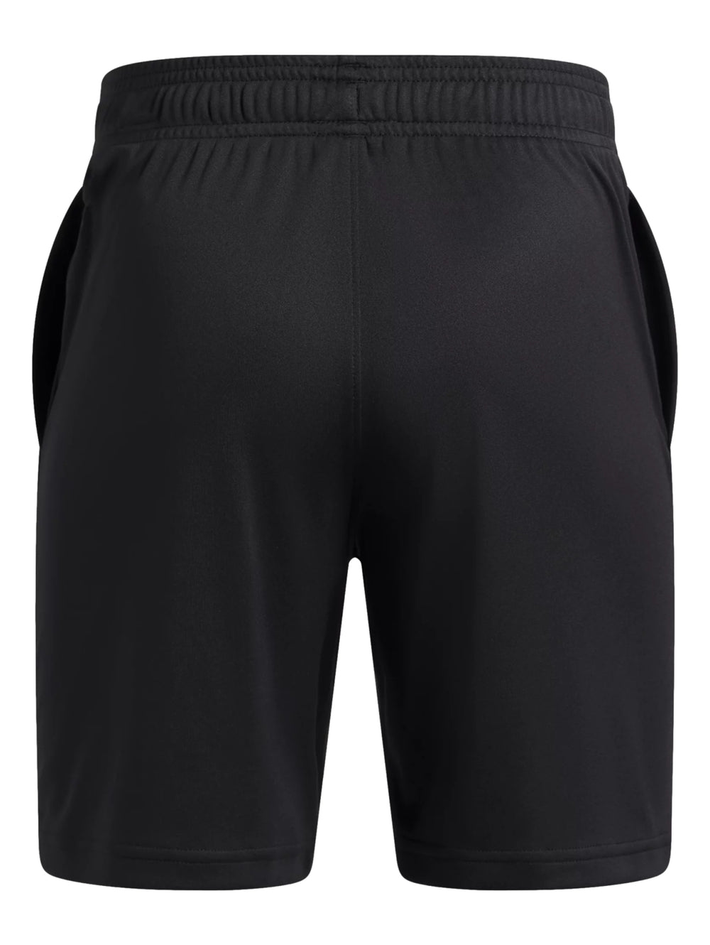 Shorts deportivos negros de Under Armour con logo en color rojo y blanco en la pierna izquierda.