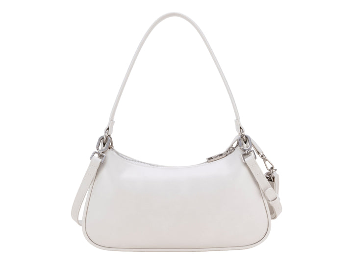 Bolso de hombro Cloe color blanco con detalle de cadena y un mini bolso acoplado, herrajes en tono plata.