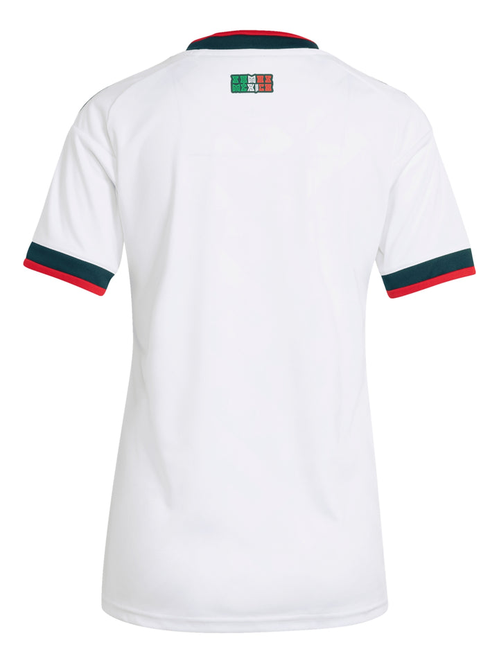 Jersey blanco de la Selección Mexicana de Fútbol con detalles en verde y rojo de la marca Adidas.