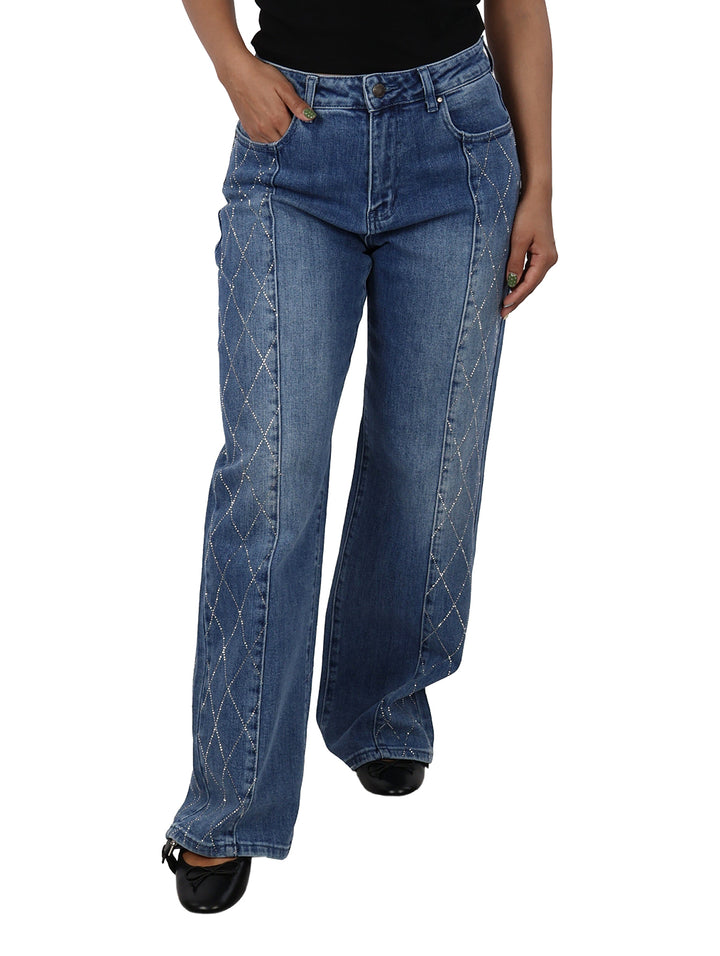 Jeans Rectos Michelle Ferrar Doble Stone para Mujer