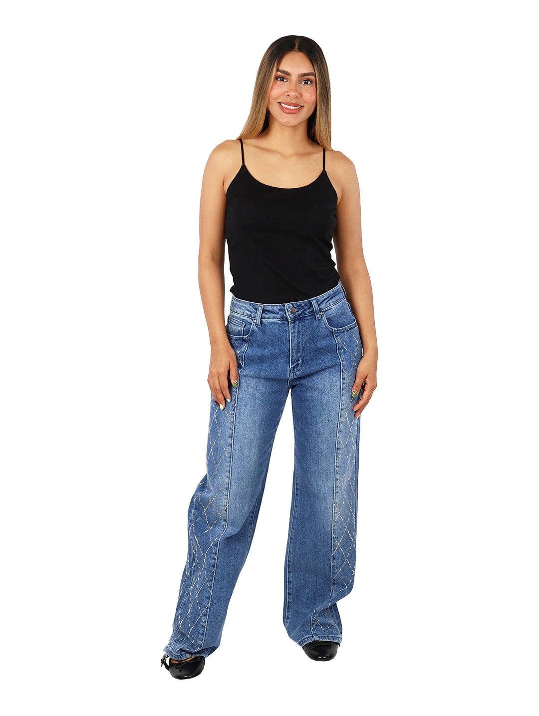Jeans Rectos Michelle Ferrar Doble Stone para Mujer