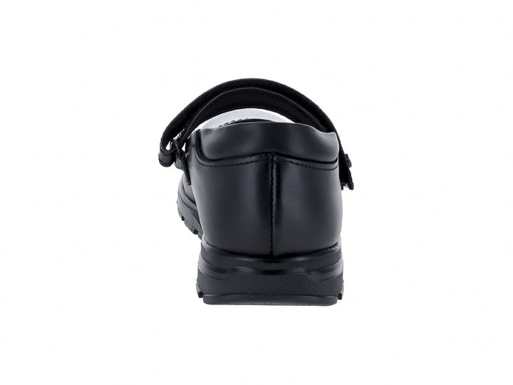 Zapato negro para Niño o Niña estilo Mary Jane con correa y suela dentada.