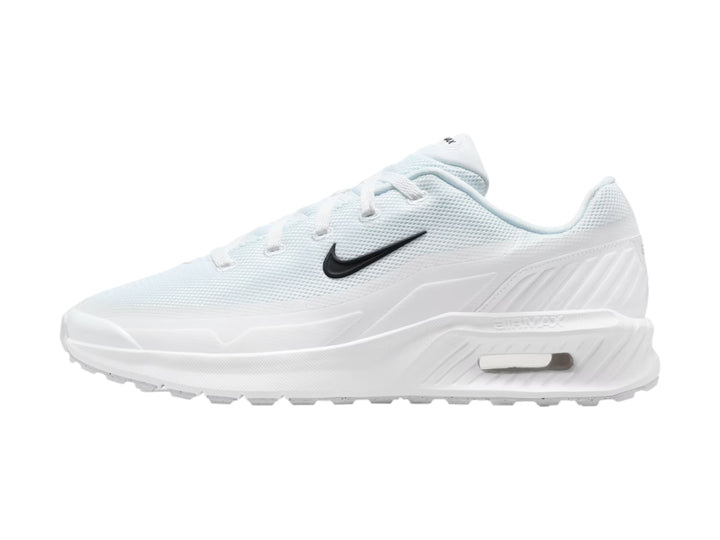 Tenis Nike Air Max color blanco con logotipo negro lateral y suela blanca con cámara de aire visible.