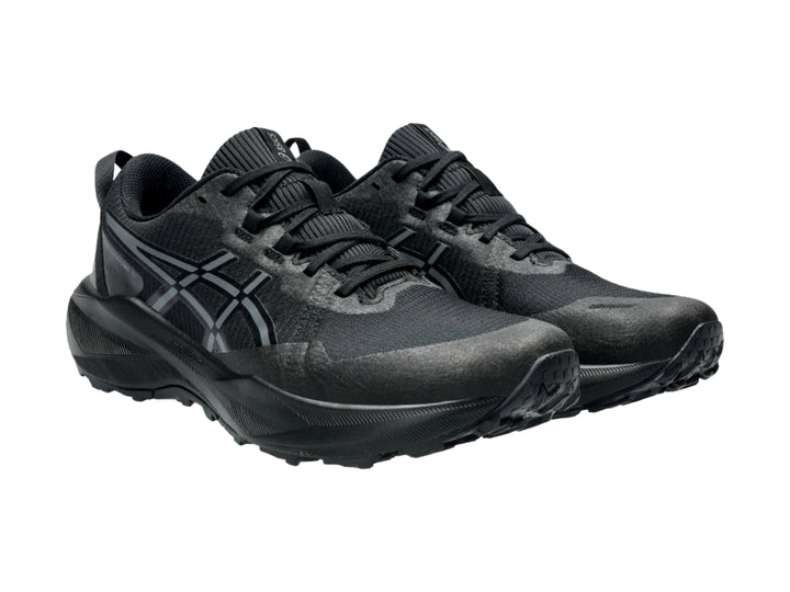 Tenis deportivos ASICS Gel-Venture 11 en color negro con detalles en gris, vista lateral.