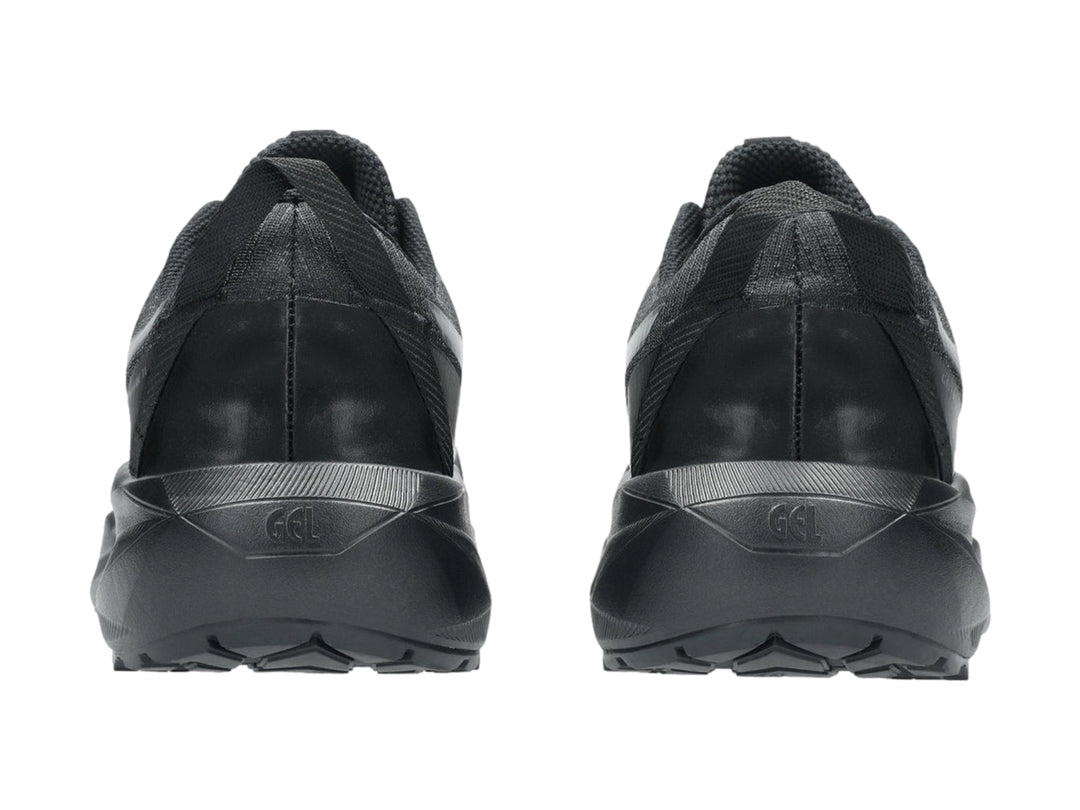 Tenis deportivos ASICS Gel-Venture 11 en color negro con detalles en gris, vista lateral.