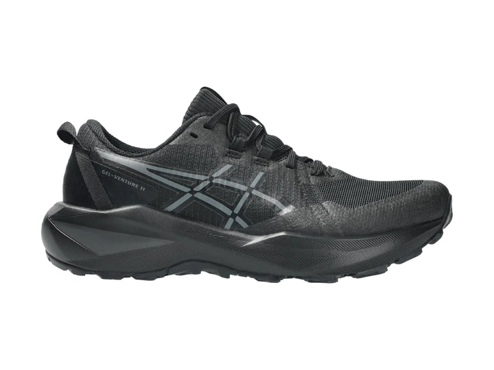 Tenis deportivos ASICS Gel-Venture 11 para mujer en color negro con detalles en gris.